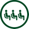 Three people seated in chairs.
