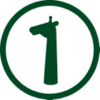 Giraffe silhouette in a green circle.
